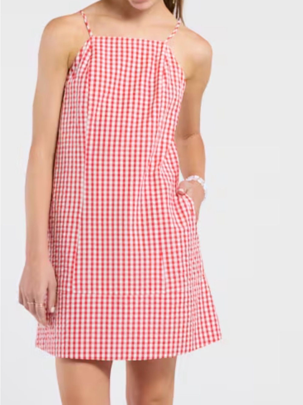 Red Gingham Spaghetti Strap Shift Dress